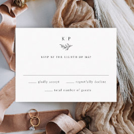 Elegante Monogramm Grünzeug Blätter Hochzeit RSVP Karte