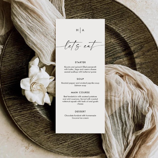 Elegante Monogramm-Handschrift Hochzeitsdinner Menükarte (Von Creator hochgeladen)