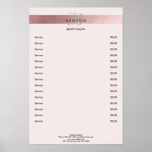 Elegante Monogramm Hellrosa Roségold Preisliste Poster