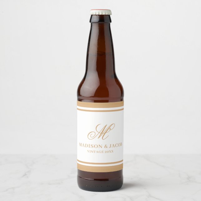 Elegante Monogramm-Hochzeit  Bierflaschenetikett (Vorderseite)