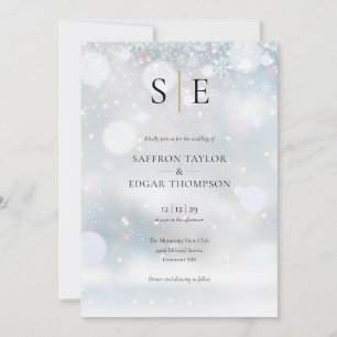Elegante Monogramm-Hochzeit im Winter in Gold und  Einladung