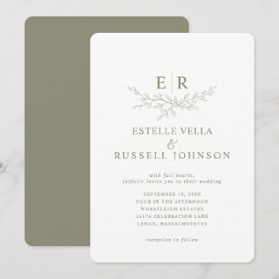 Elegante Monogramm-Hochzeit mit Grünzweig Einladung