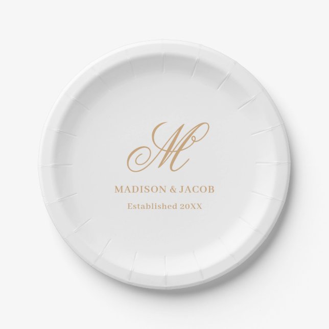 Elegante Monogramm-Hochzeit  Pappteller (Vorderseite)