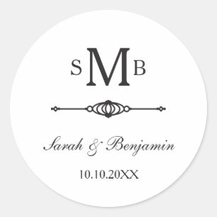 Elegante Monogramm-Hochzeit Runder Aufkleber