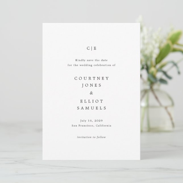 Elegante Monogramm-Hochzeit Save The Date (Stehend Vorderseite)