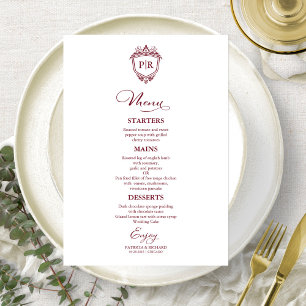 Elegante Monogramm-Hochzeits-Menükarten Bordeaux Menükarte