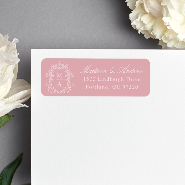 Elegante Monogramm-Hochzeitsadresse in Rosarot (Von Creator hochgeladen)