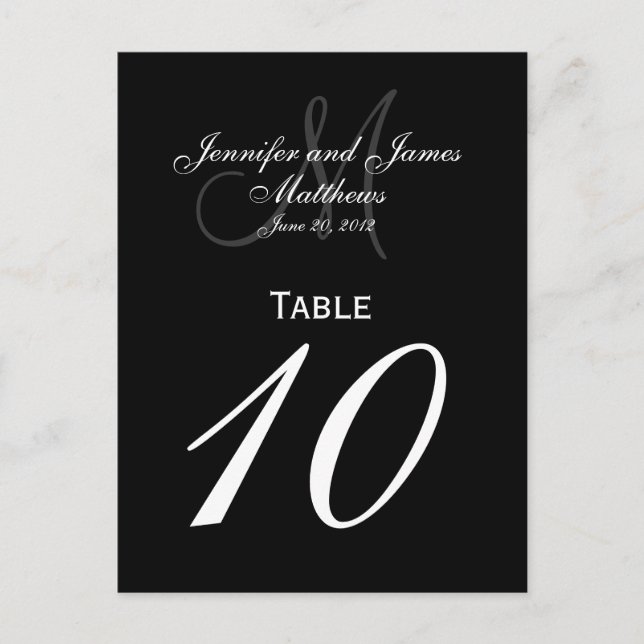 Elegante Monogramm-Hochzeitstichtabelle Postkarte (Vorderseite)