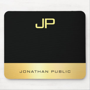 Elegante Monogramm-Imitat Gold Schwarze moderne Vo Mousepad