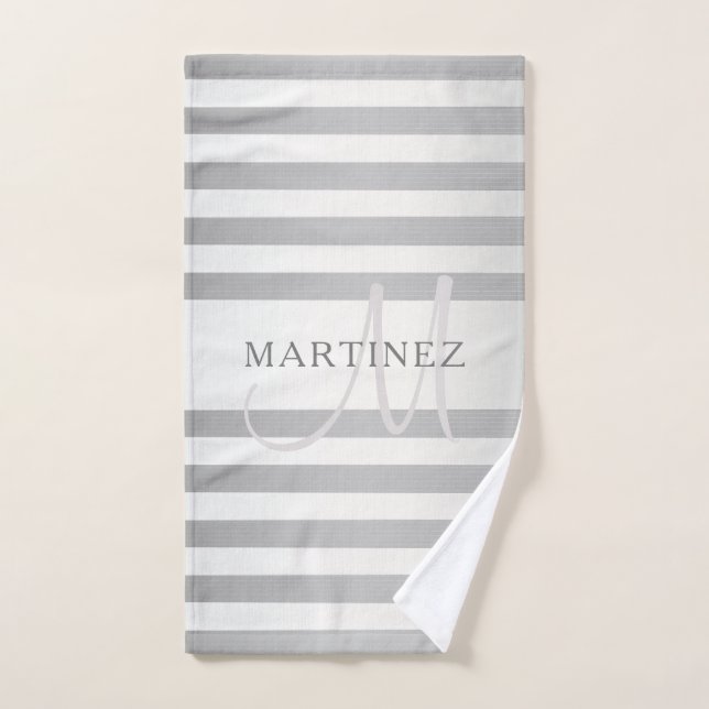 Elegante Monogramm-Imitate Silberglänzende graue S Badhandtuch Set (Handtuch)