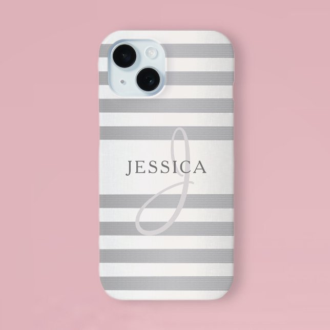 Elegante Monogramm-Imitate Silberglänzende graue S Case-Mate iPhone Hülle (Von Creator hochgeladen)