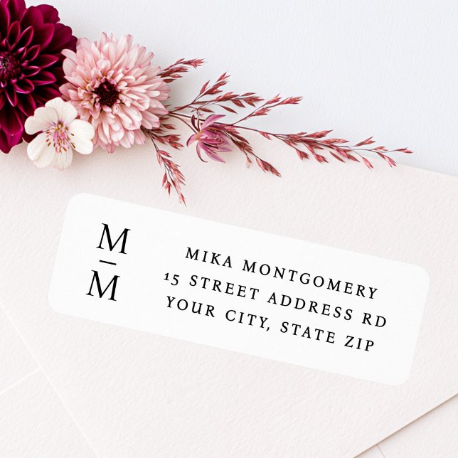 Elegante Monogramm-Initialen minimale Rücksendeadr (Elegant monogram initials minimal return address label)