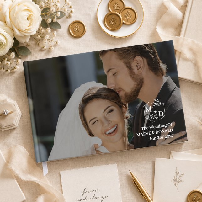 Elegante Monogramm-Initialen Moderne Hochzeitsfoto Gästebuch (Elegant Monogram Initials Modern Wedding Photo Guest Book)
