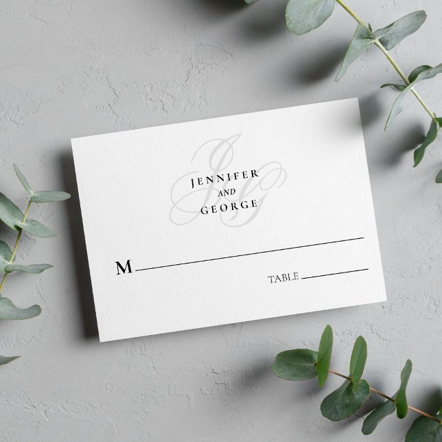 Elegante Monogramm-Initialen, stilvoll, weiße Hoch Platzkarte (Elegant monogram initials stylish white wedding place card )