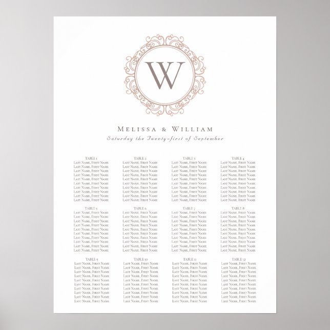 Elegante Monogramm-Insignien für Hochzeiten Poster (Vorne)