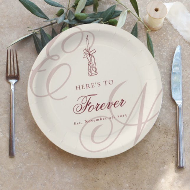 Elegante Monogramm-Kalligrafie-Hochzeit Pappteller (Von Creator hochgeladen)