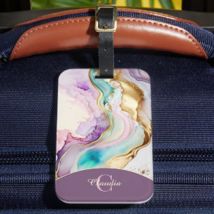 Elegante Monogramm-Marmor-Flüssigtinte Gepäckanhänger