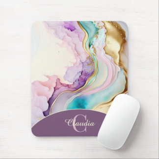 Elegante Monogramm-Marmor-Flüssigtinte Mousepad