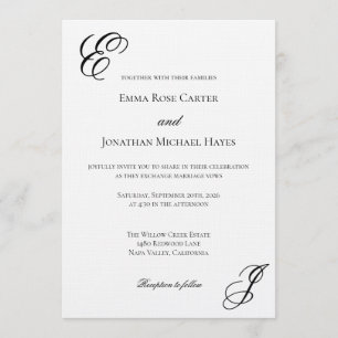 Elegante Monogramm-Minimalismus-Hochzeit Einladung