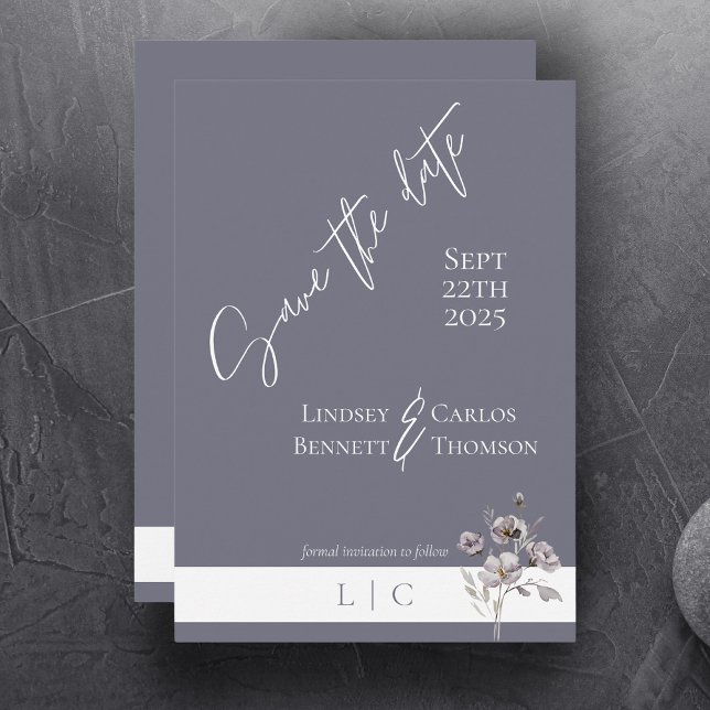 Elegante Monogramm-Minimalistische Graukalligraphi Save The Date (Von Creator hochgeladen)