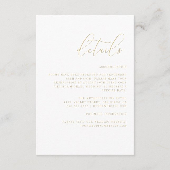 Elegante Monogramm Minimalistische Hochzeitdetails Begleitkarte (Vorderseite)