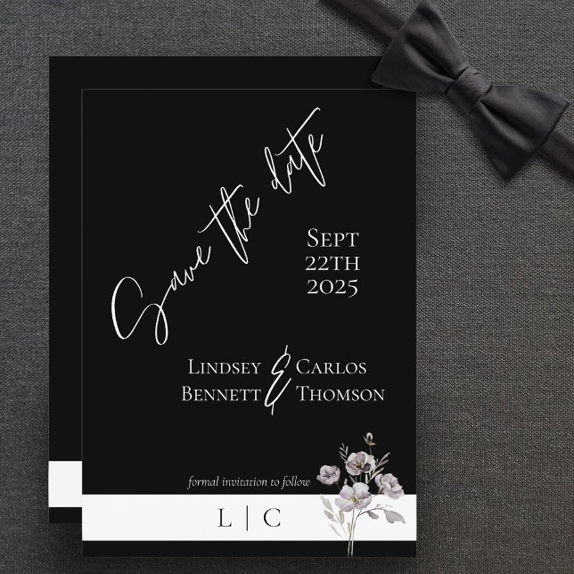 Elegante monogramm minimalistische schwarze Kallig Save The Date (Von Creator hochgeladen)