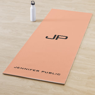 Elegante Monogramm Name Fitness Vorlage Coral Peac Yogamatte