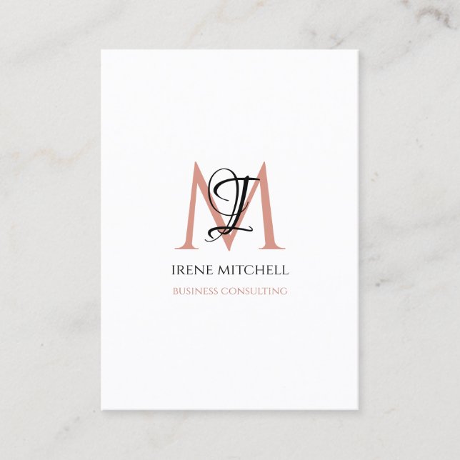 Elegante Monogramm Name Schwarz-weiße Rose Gold Visitenkarte (Vorderseite)