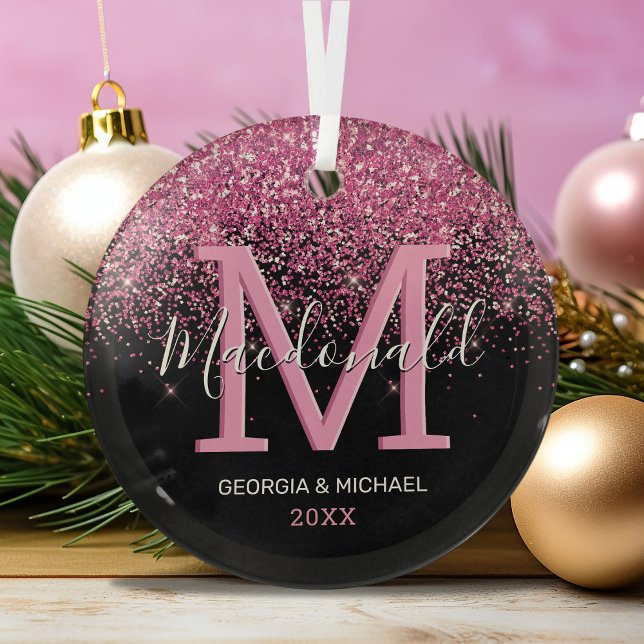 Elegante Monogramm Name Weihnachtsglas Ornament (Von Creator hochgeladen)