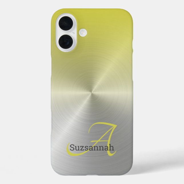 Elegante Monogramm Name Yellow Ombre Imitate Metal Case-Mate iPhone Hülle (Rückseite)