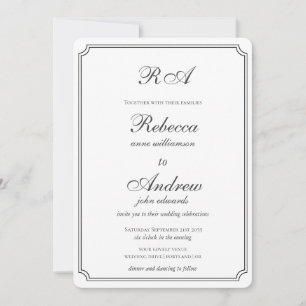 Elegante Monogramm-Rahmen schwarz-weiße Hochzeit i Einladung