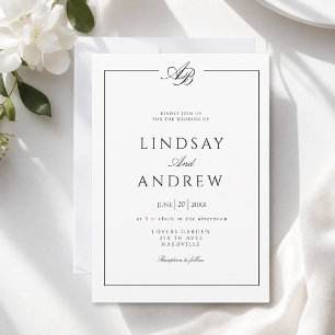 Elegante Monogramm-Rand Weiße Hochzeit Einladung
