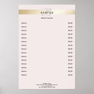 Elegante Monogramm Rose Gold Streifen Preisliste Poster