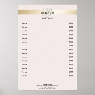 Elegante Monogramm Roségoldstreifen Preisliste Poster