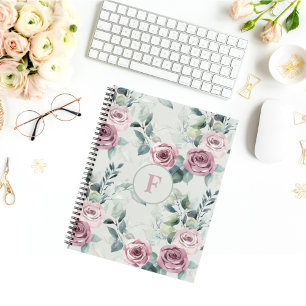 Elegante Monogramm Rosen Vintag Notizbuch