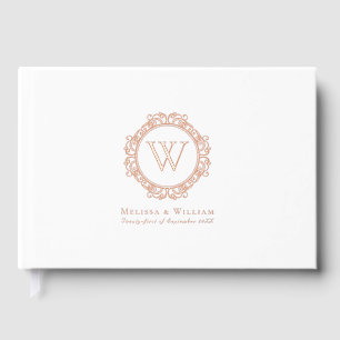 Elegante Monogramm Rosenvergoldete Folie Weiße Hoc Gästebuch