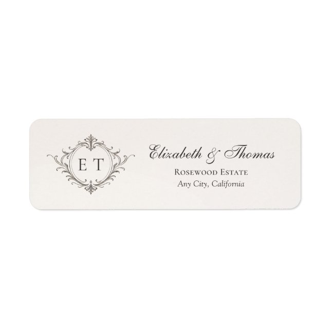 Elegante Monogramm-Rücksendeadresse für Hochzeiten (Vorne)