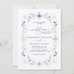 Elegante Monogramm-Schneeflocken Blaue Winterhochz Einladung