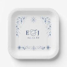 Elegante Monogramm-Schneeflocken Blaue Winterhochz