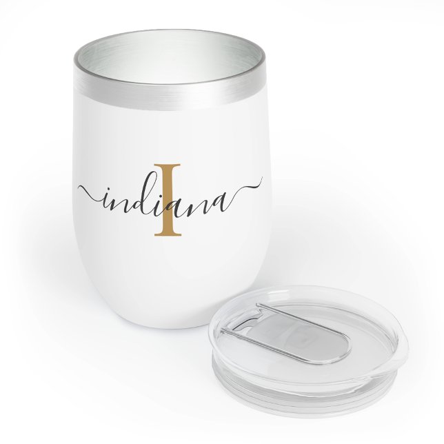 Elegante Monogramm-Schrift Minimalistisch Personal (Elegant Monogram Script Minimalist Personalized Thermal Wine Tumbler)