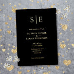Elegante Monogramm Schwarz-Gold-Hochzeit Folieneinladung<br><div class="desc">Diese schicke,  reale und minimalistische Hochzeitseinladung kann mit Ihren Monogramm-Initialen und den Informationen zum Hochzeitstag personalisiert werden. Entwickelt von Thisisnotme©</div>