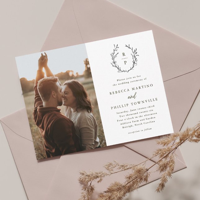 Elegante Monogramm Schwarz-Weiß-Feierliche Hochzei Einladung (Von Creator hochgeladen)