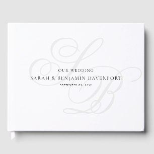 Elegante Monogramm Silber Schwarz Weiße Hochzeit Gästebuch