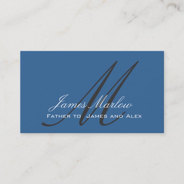 Elegante Monogramm-Stahlblau-Vati-Telefonkarte Telefonnummerkarte (Vorderseite)