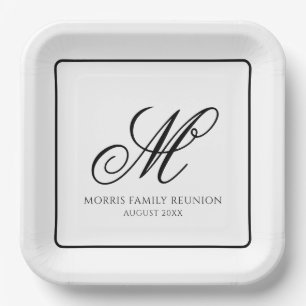 Elegante Monogramm-Teller aus schwarzem und weißem Pappteller