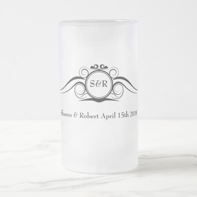 Elegante Monogramm-Trauzeuge-Geschenk-Tasse Mattglas Bierglas (Mittel)