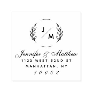 Elegante Monogramm-Verheiratete Couple-Rücksendead Permastempel