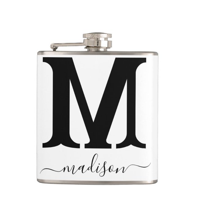 Elegante Monogramm-Weinflasche Flachmann (Vorderseite)