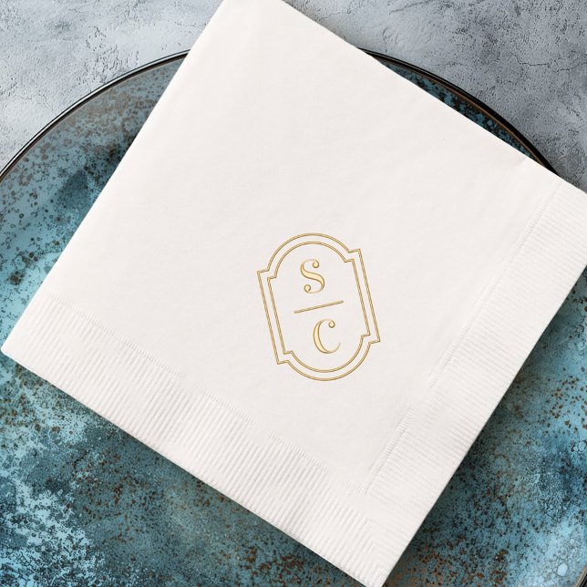 Elegante, monogramm-weiße Hochzeit Servietten Mit Folie (Elegant monogram white wedding foil napkins)
