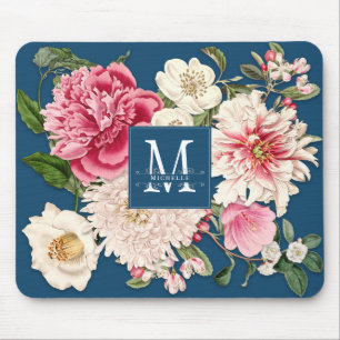 Elegante Monogramm Wirbel Dunkle Aquamarine Vintag Mousepad